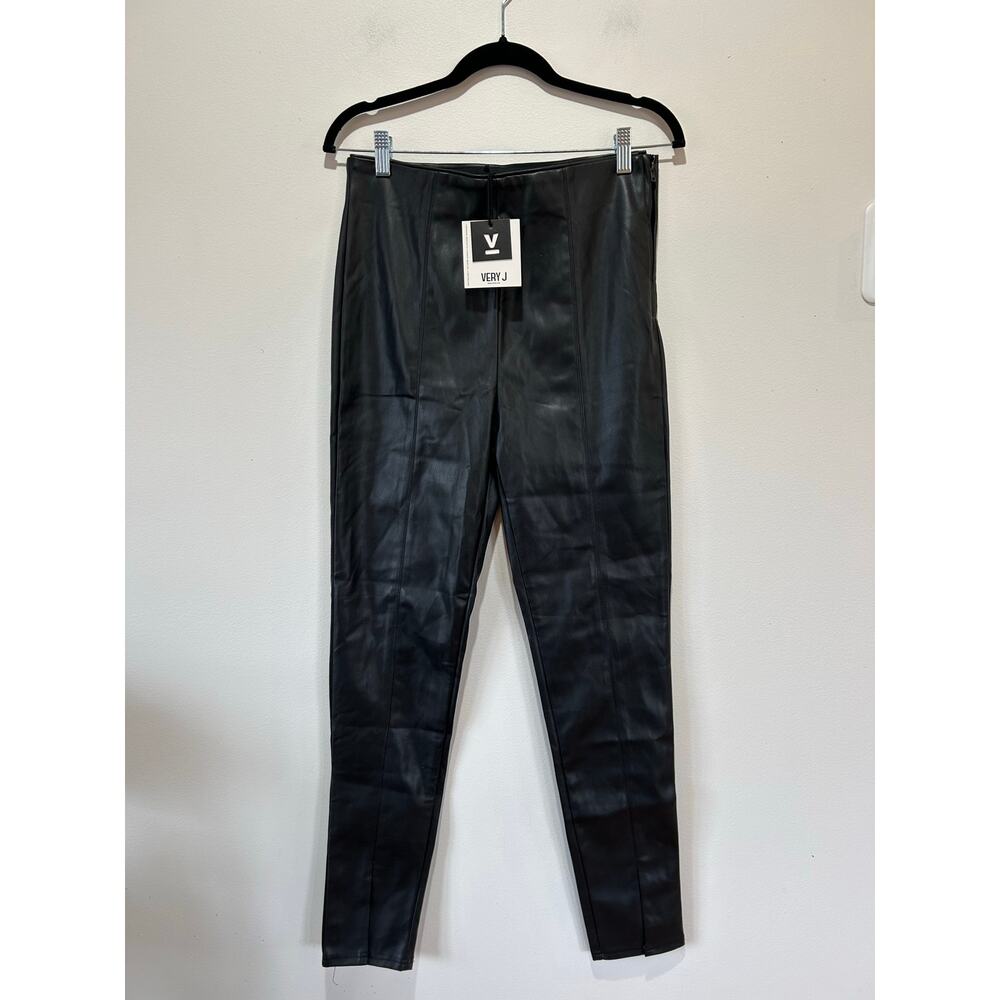 Very J faux leather pants NWT size L side zip skinny moto goth